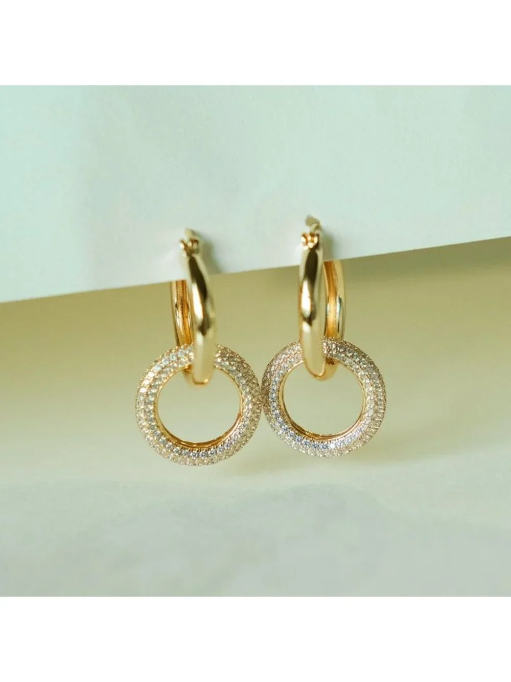 Chunky Double Hoop Drop Earrings | Removable Pave Crystal Loops | Statement CZ